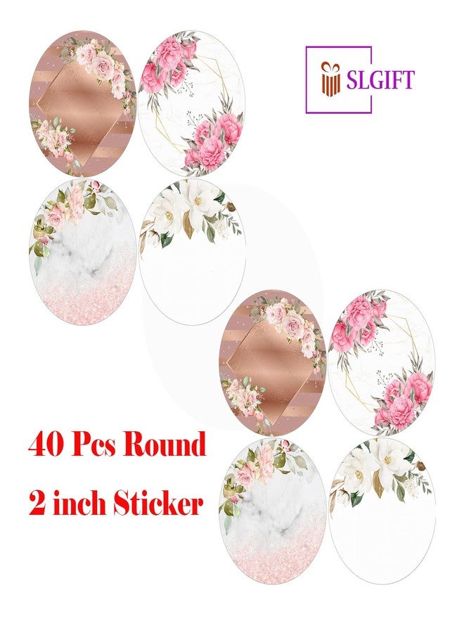 SLGIFT Vinyl Round Floral Theme Sticker, Self-Adhesive Vinyl Stickers, 40 Pieces, 2 x 2 Inches Round Sticker, 4 Unique Designs, R155 - Image 4